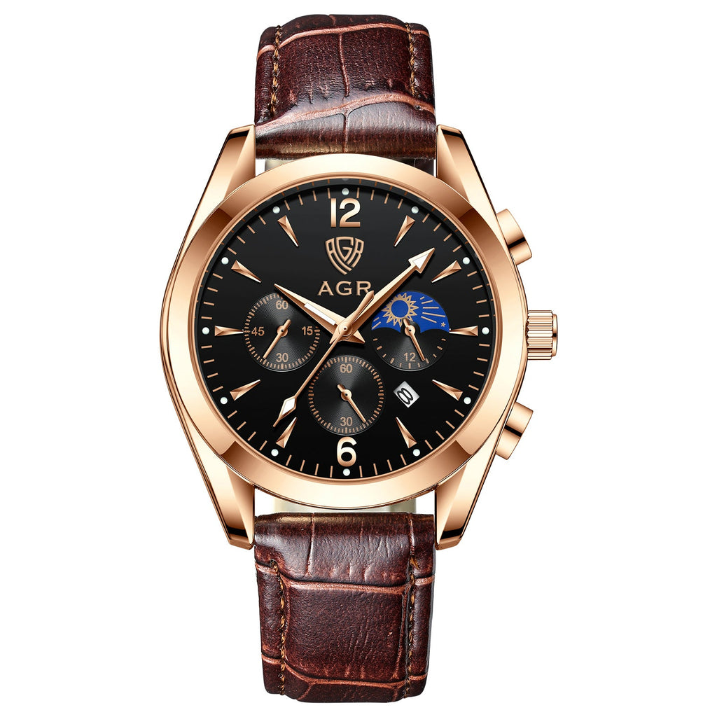 AGR Aventadori Moonphase Chronograph Leather Watch