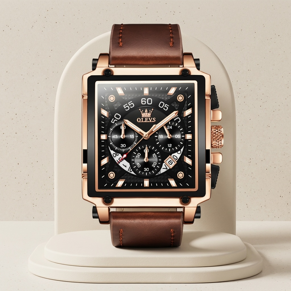 Marcellus Square Chrono Contemporary Leather Wristwatch