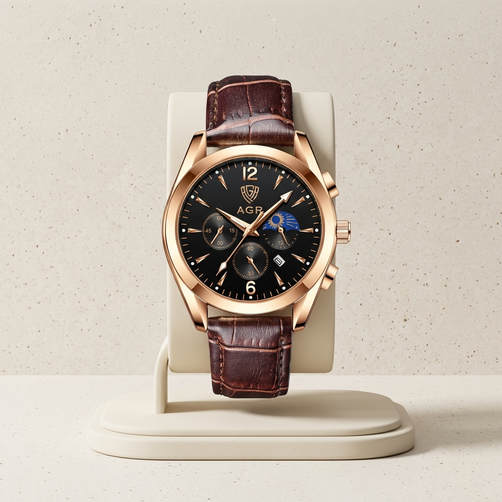 AGR Aventadori Moonphase Chronograph Leather Watch